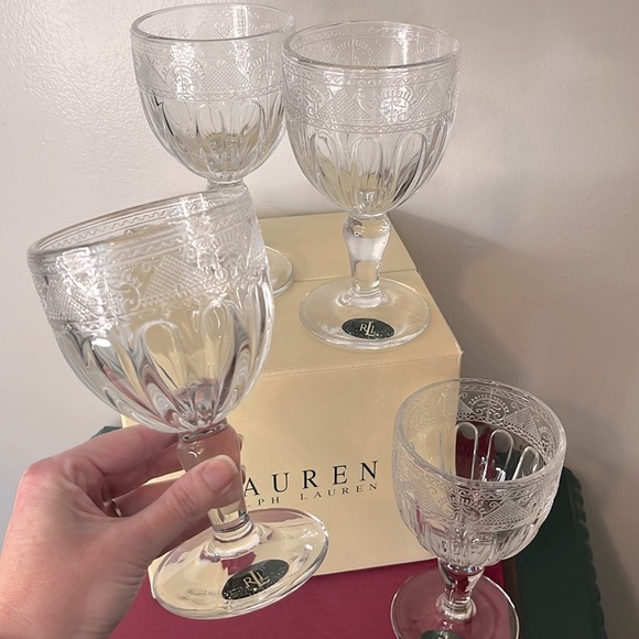 Ralph Lauren Emma Pattern VTG Glass Goblets Set of 4 in Original Box - Picture 8 of 8
